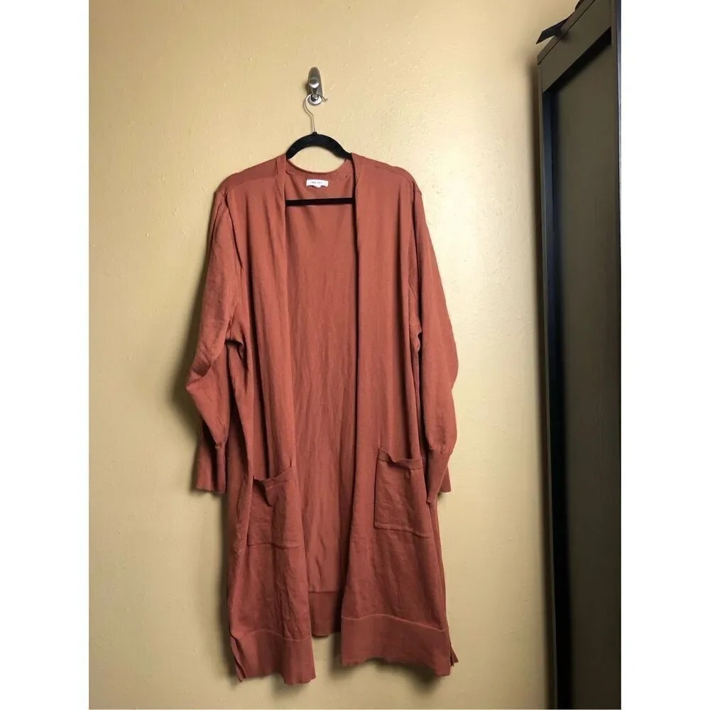 Nine West Open Front Duster Long  Cardigan Sweater Pockets SZ 3X